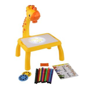 Masuta desen copii cu proiector Giraffe, galbena, 3 ani+