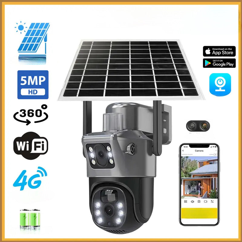 Camera supraveghere 8MP 2K cu panou solar, detectie miscare si zoom 10X+CARD