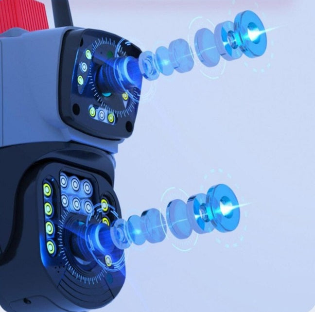 Camera supraveghere duala cu lentila dubla, viziune nocturna si alarma inteligenta