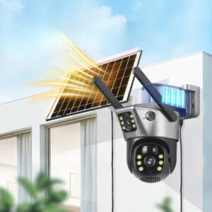 Camera supraveghere 8MP 2K cu panou solar, detectie miscare si zoom 10X+CARD