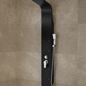 Panou de dus negru modern, inox lucios, 4 functii, comanda monocomanda, para inclusa