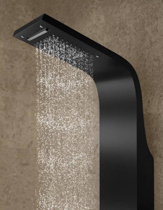 Panou de dus negru modern, inox lucios, 4 functii, comanda monocomanda, para inclusa