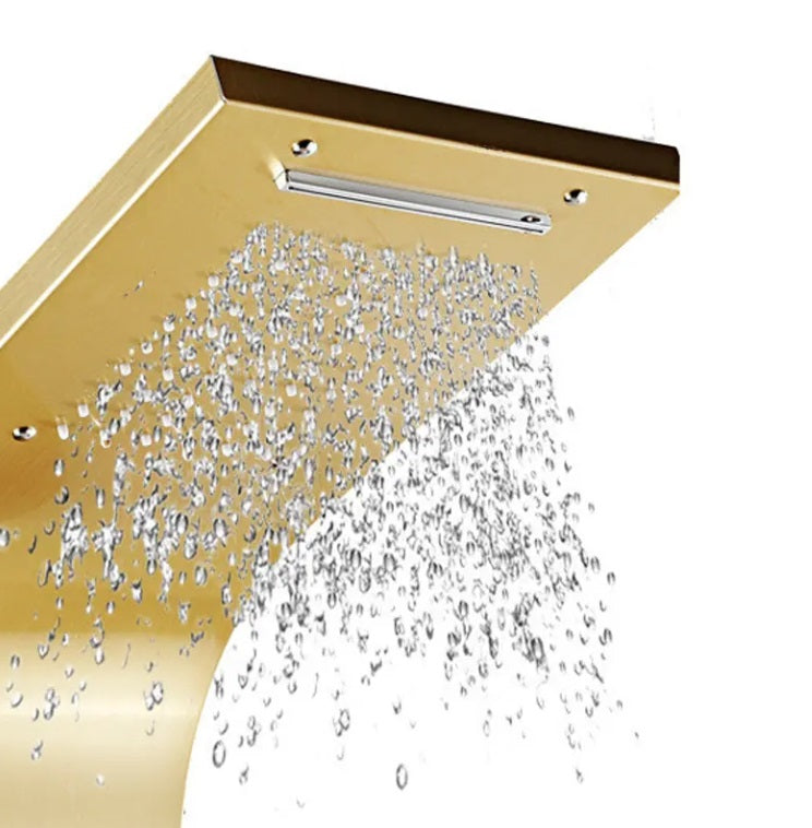 Panou de dus auriu inox lucios, 4 functii, monocomanda, para inclus