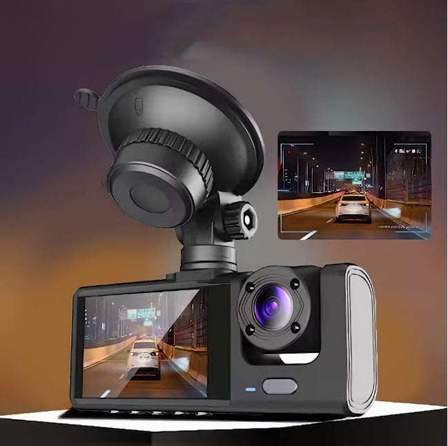 Camera auto tripla cu 3 lentile, inregistrare 1080P, viziune nocturna si senzor de soc