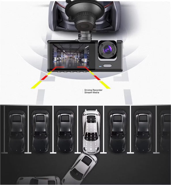 Camera auto tripla cu 3 lentile, inregistrare 1080P, viziune nocturna si senzor de soc