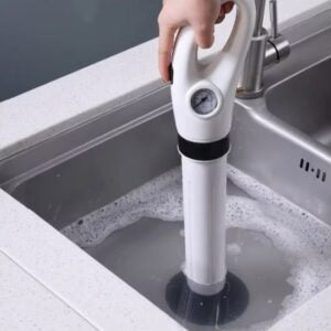 Pompa aer comprimat pentru desfundat scurgeri, toalete si chiuvete, cu manometru si 4 capete incluse