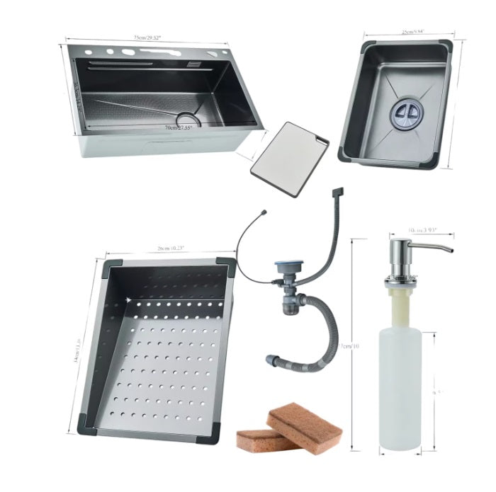 Chiuveta multifunctionala bucatarie cu dus extractabil, afisaj LCD, tocator ABS si accesorii incluse, 750x460 mm, gri grafit