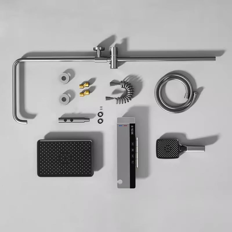 Coloană de duș cu termostat și LED, 4 funcţii, cap duș ploaie 300x200 mm, lumina ambientală