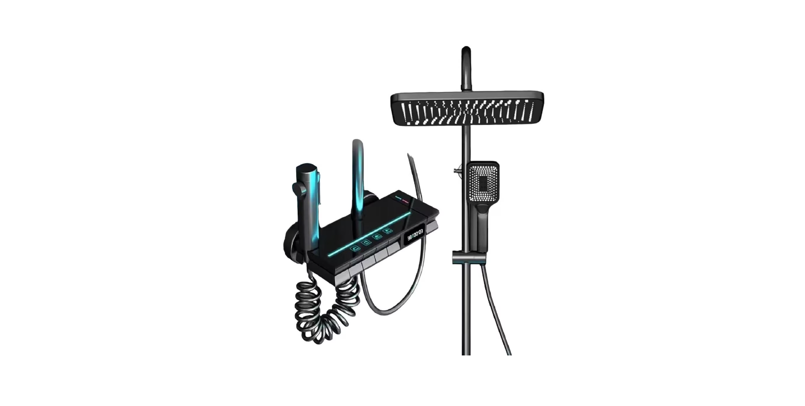 Duș cu termostat, afișaj LED, jeturi variabile și robinet ascuns