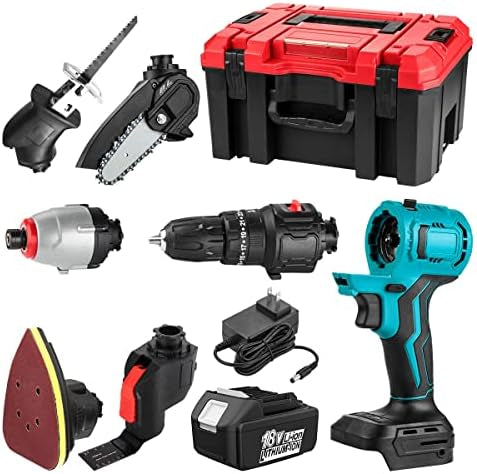 Unealtă multifuncțională 6-în-1, 36V, cu bormașină, drujbă, fierăstrău, șurubelniță, șlefuitor și lopată