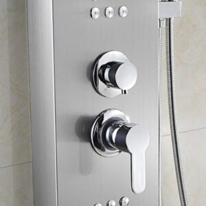 Panou de duș din inox, 4 funcții, monocomandă, cu pară inclusă, finisaj lucios argintiu