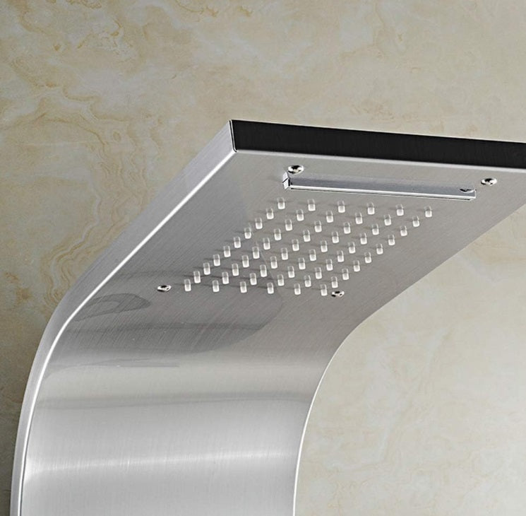 Panou de duș din inox, 4 funcții, monocomandă, cu pară inclusă, finisaj lucios argintiu