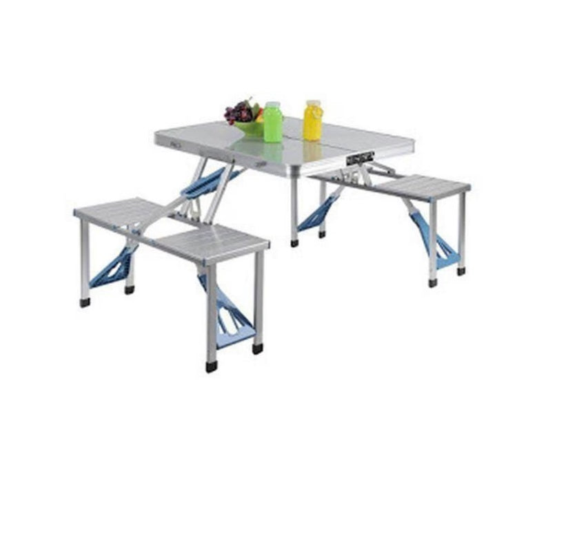 Masa pliabilă pentru picnic cu 4 scaune, cadru aluminiu, compactă și portabilă