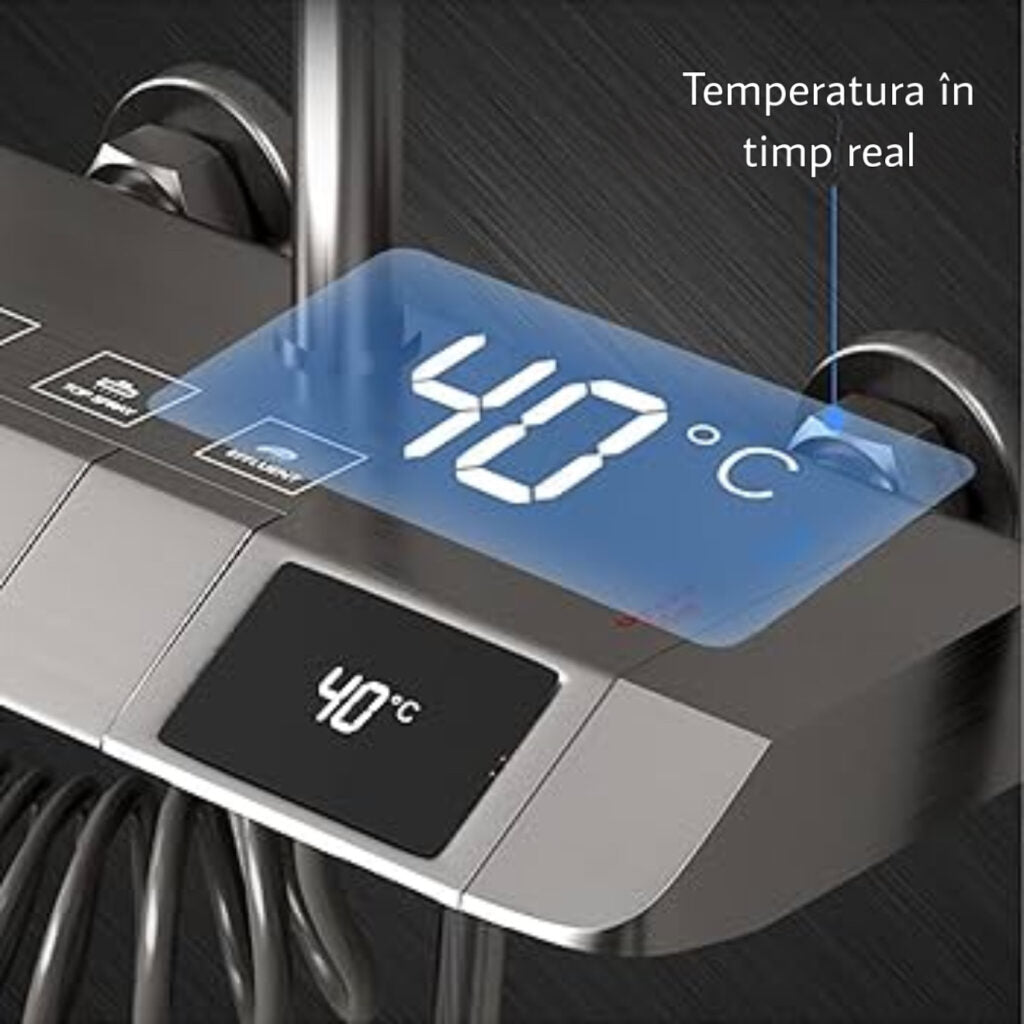 Coloana de dus modernă cu dus de ploaie, dus de mână și duze masaj