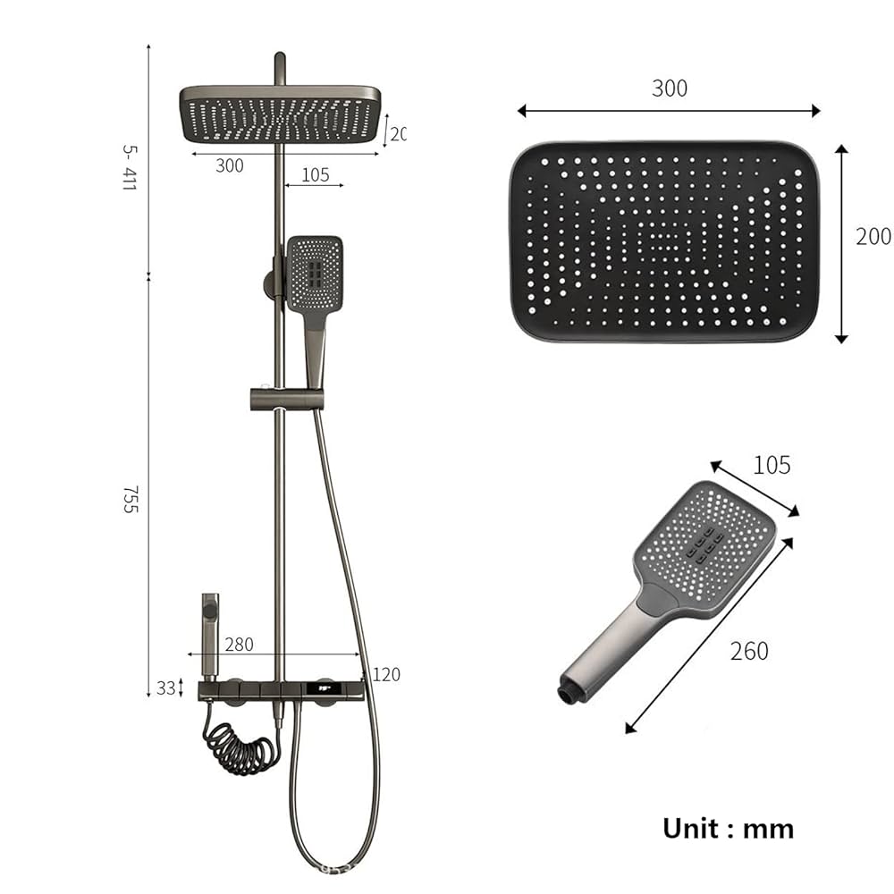 Coloana de dus modernă cu dus de ploaie, dus de mână și duze masaj