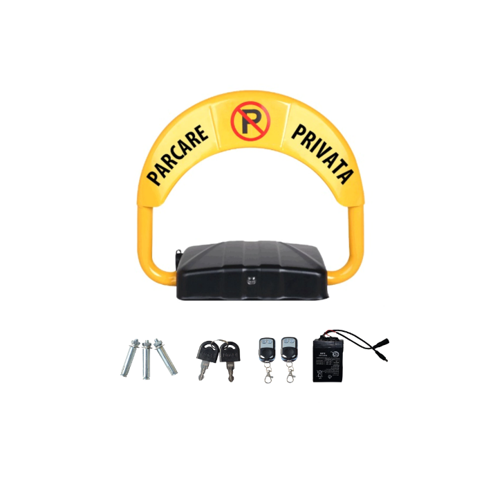 Blocator Automat Loc Parcare cu Telecomandă și Alarmă Antifurt, 2 Tone, Galben/Negru