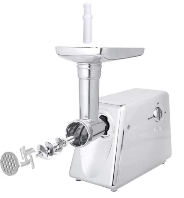 Mașină Electrică de Tocat Carne 2800W cu 3 Site din Oțel Inox, Funcție Invers, Accesorii Incluse – Alb