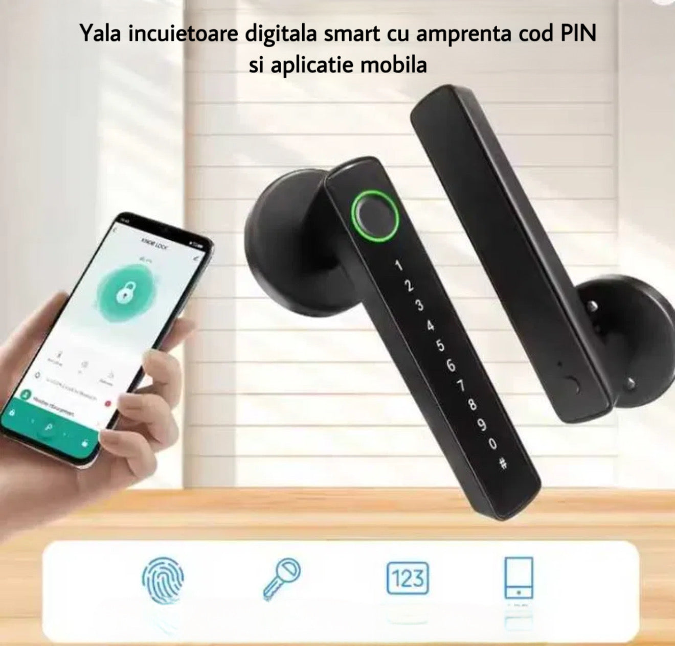 Incuietoare Smart Negru – Deblocare Multifuncțională cu Amprentă, PIN, Aplicație