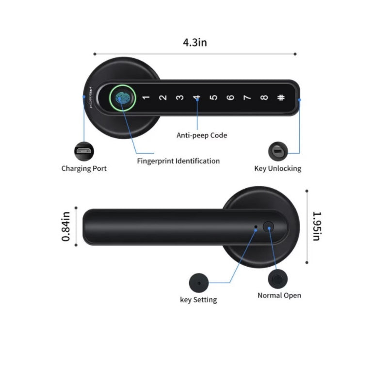 Incuietoare Smart Negru – Deblocare Multifuncțională cu Amprentă, PIN, Aplicație