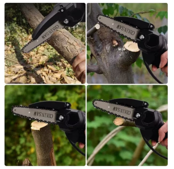 Mini fierastrau electric portabil cu lant, 24V, 1500mAh, 2 baterii, 2 lanturi – Negru