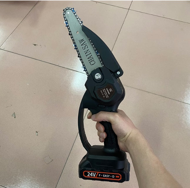 Mini fierastrau electric portabil cu lant, 24V, 1500mAh, 2 baterii, 2 lanturi – Negru