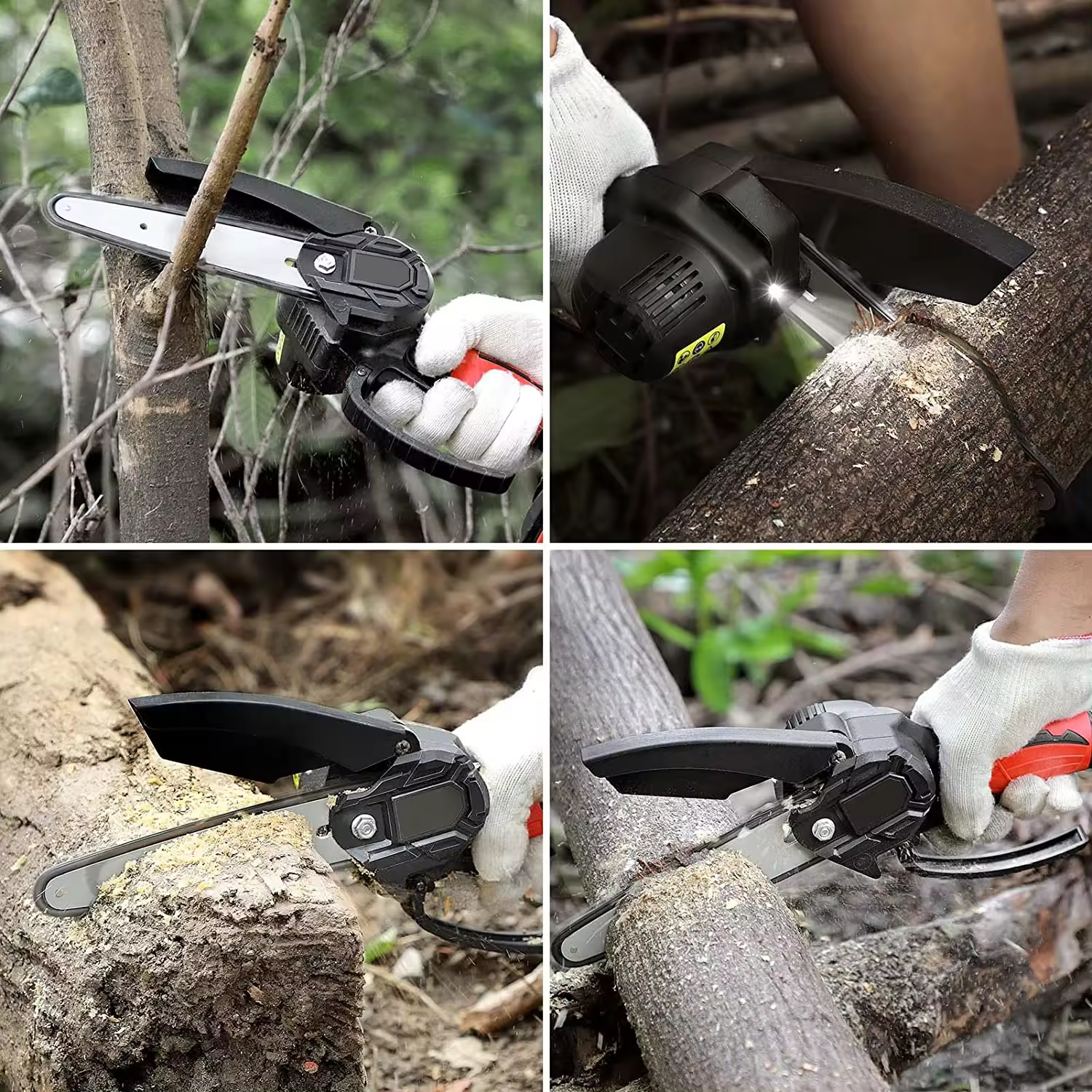 Mini drujbă electrică portabilă cu lamă de 4 inch, 2 acumulatori și 2 lanțuri