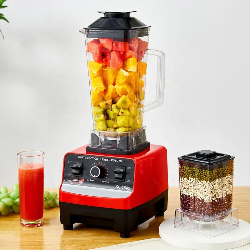Blender 2-în-1 4500W Negru-Roșu cu 15 viteze și funcție pulp