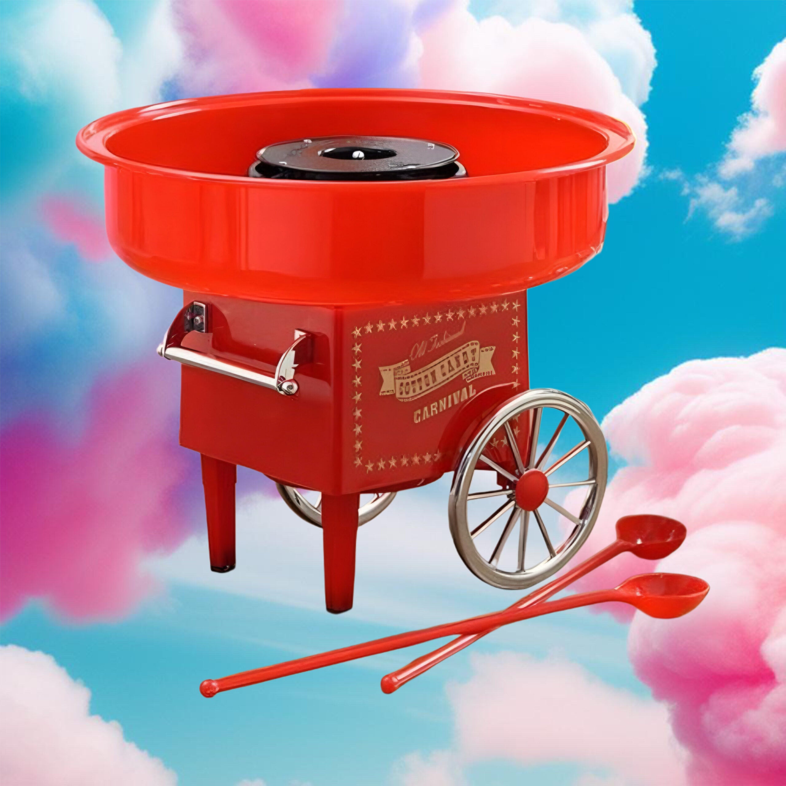 Aparat vată de zahăr 500W – design retro roșu, compact