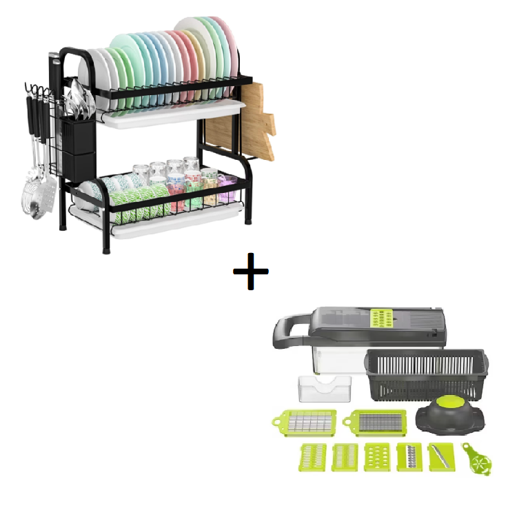 Set complet: uscător de vase + feliator legume 14 în 1