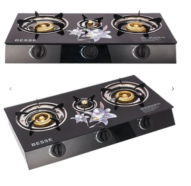 Aragaz plită din sticlă securizată cu 3 ochiuri, aprindere quartz, alimentare GPL