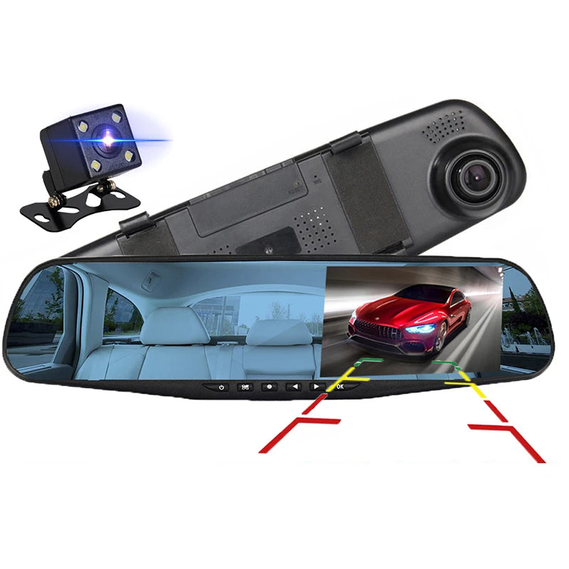 Camera auto DVR 4,3 inch Full HD 1080p – filmare faţă/spate, vizibilitate nocturnă