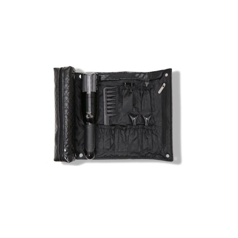 Aparat pentru vârfuri de păr cu accesorii și geantă, negru
