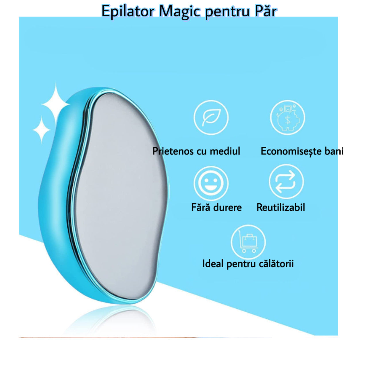 Epilator exfoliant portabil și reutilizabil, albastru – pentru îndepărtarea părului fără durere