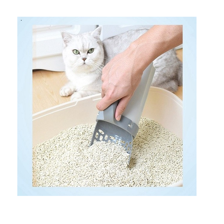 Lopatică pentru litiera pisicii cu coș colector și 120 de saci inclusi – gri