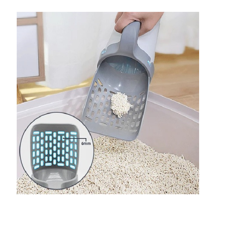 Lopatică pentru litiera pisicii cu coș colector și 120 de saci inclusi – gri