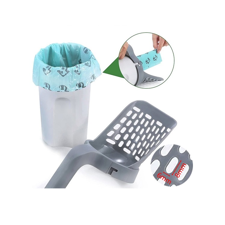 Lopatică pentru litiera pisicii cu coș colector și 120 de saci inclusi – gri