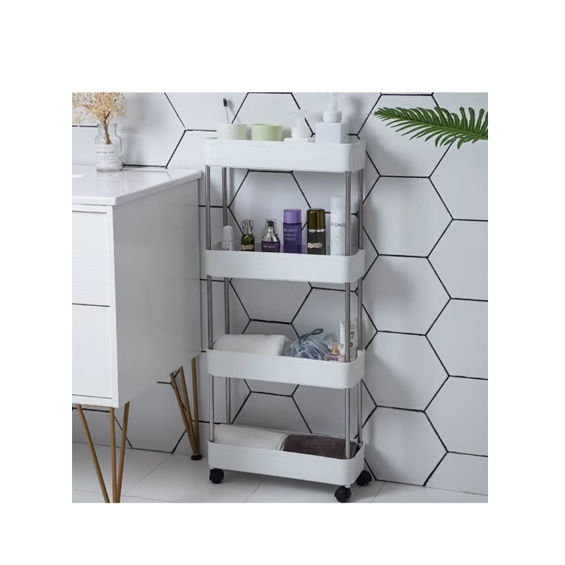 Pachet Promo: Raft cu roți + Etajeră de colț reglabilă pentru baie și duș, 4 rafturi, înălțime 100–260 cm