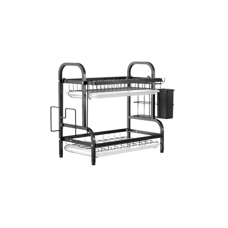 Uscător de vase supraetajat, metalic, 2 polițe — finisaj negru