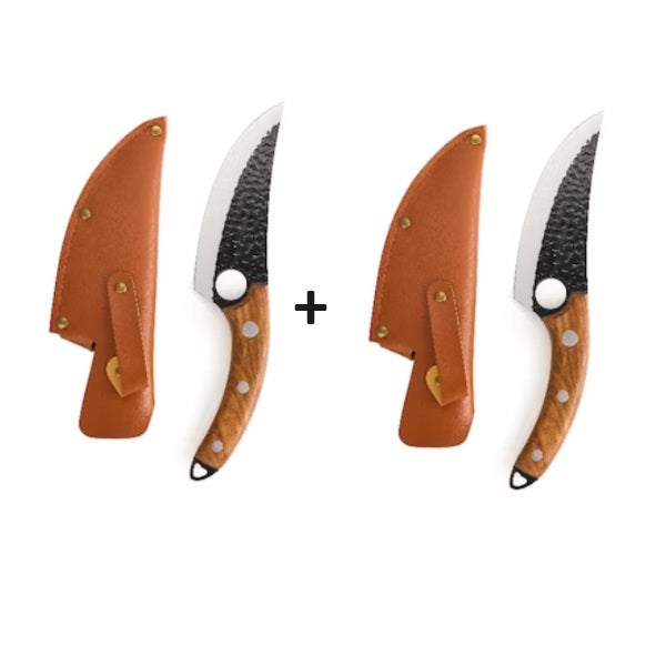Set 2 cuțite profesionale 27,5 cm, forjate manual — oțel inoxidabil, mâner maro