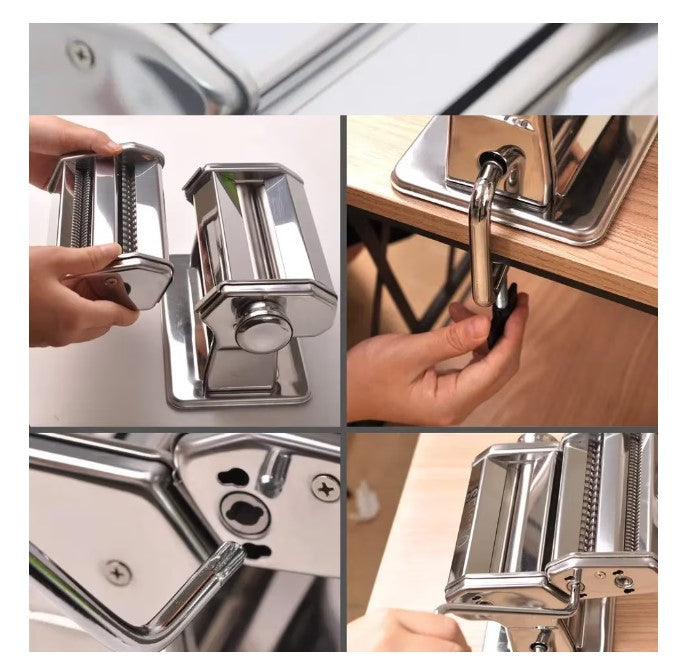Mașină manuală de paste 6 trepte grosime, inox – pentru tăiței și spaghete