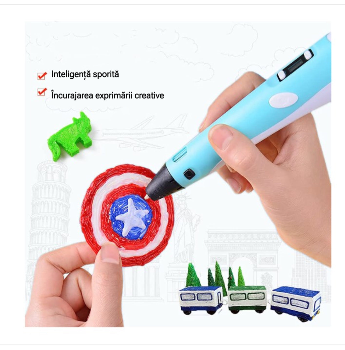 Stilou 3D cu afisaj LCD – desen tridimensional fără fir, cu încărcare USB
