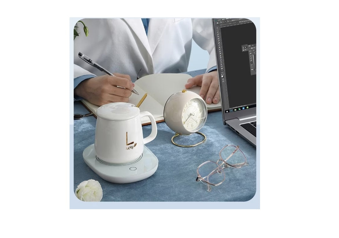 Set cană ceramică cu încălzire USB, 350 ml, scris auriu „Lucky”