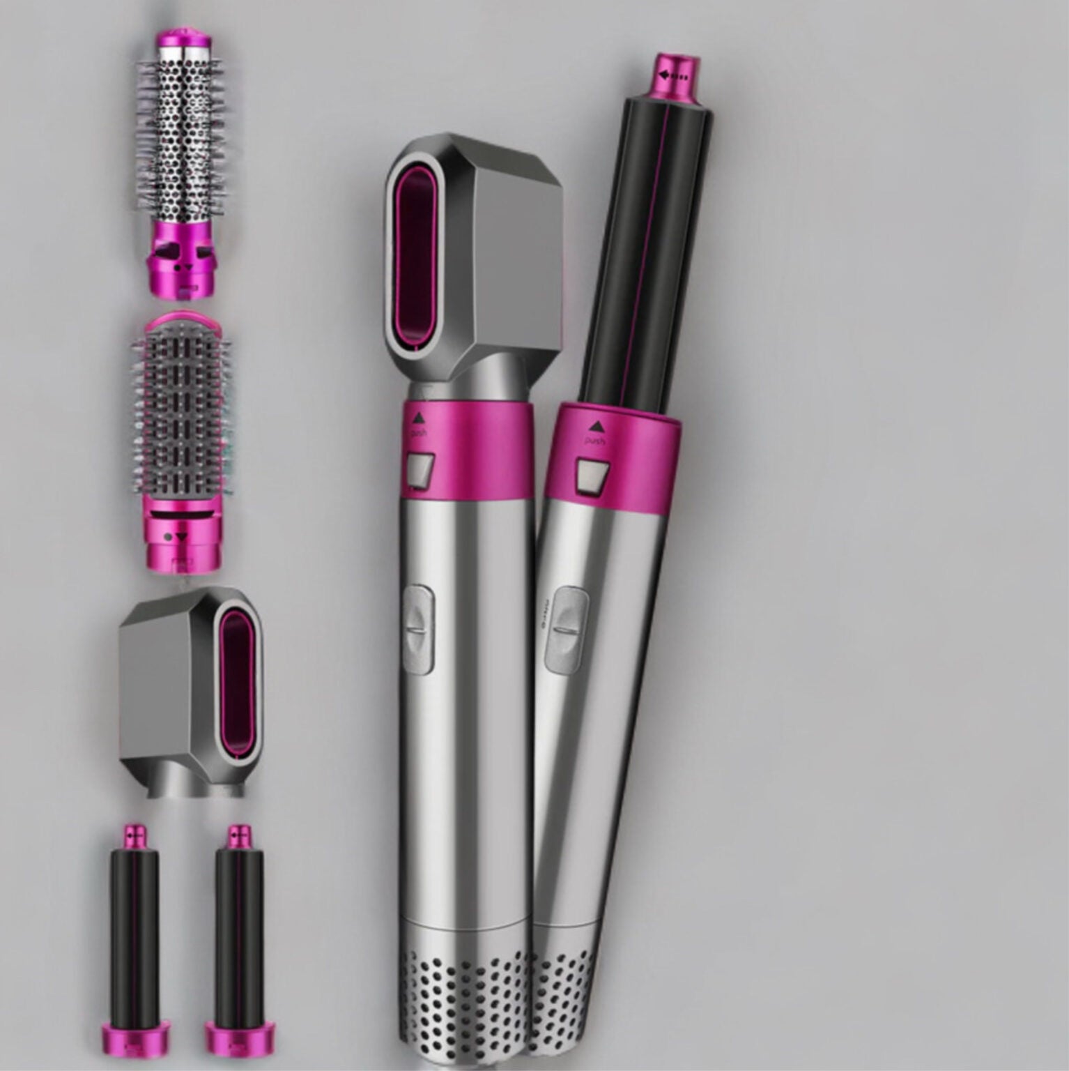 Uscător de păr 5 în 1 – multifuncțional, 220V, roz/gri