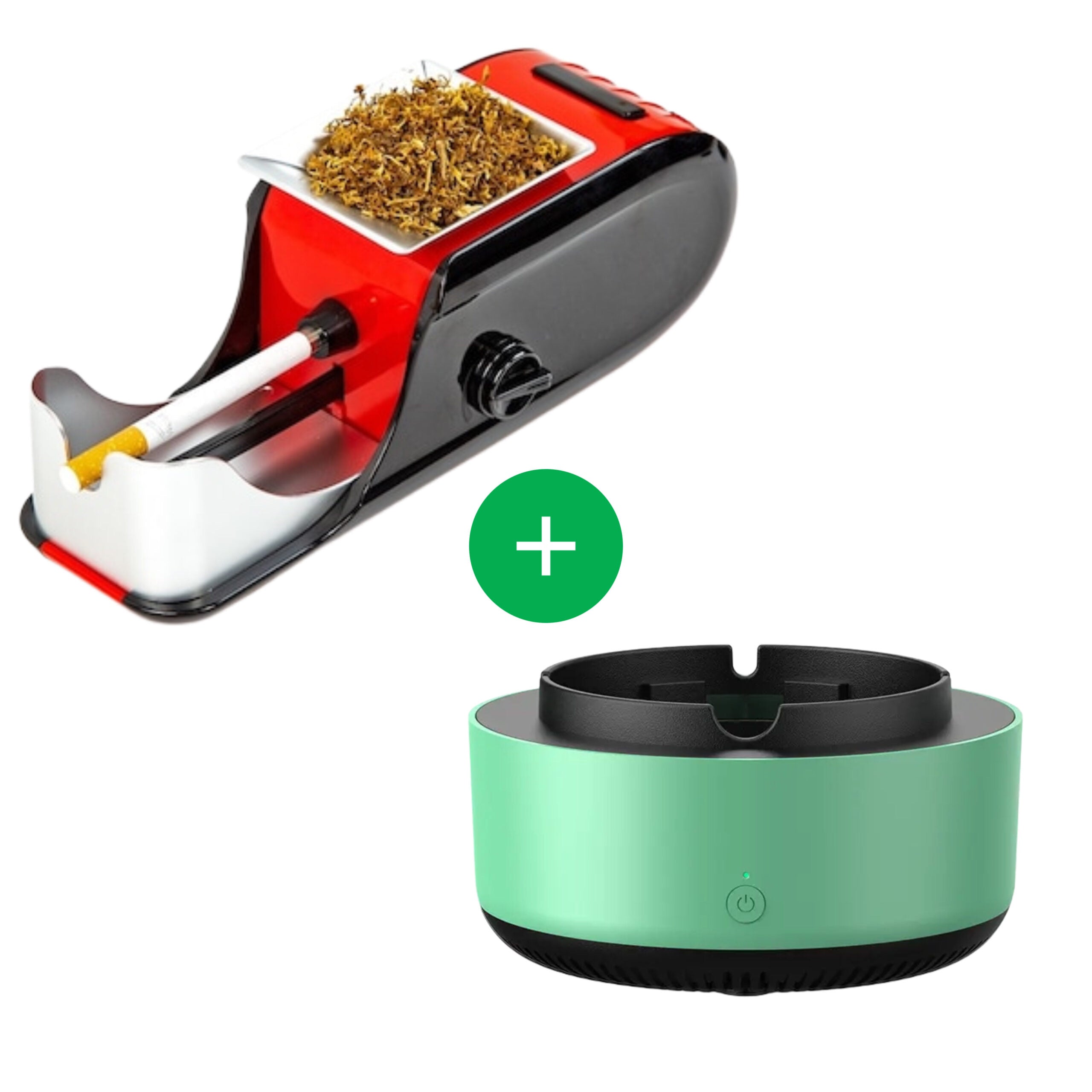 Pachet promo: aparat electric pentru făcut țigări + scrumieră 2 în 1 cu purificare – verde metal