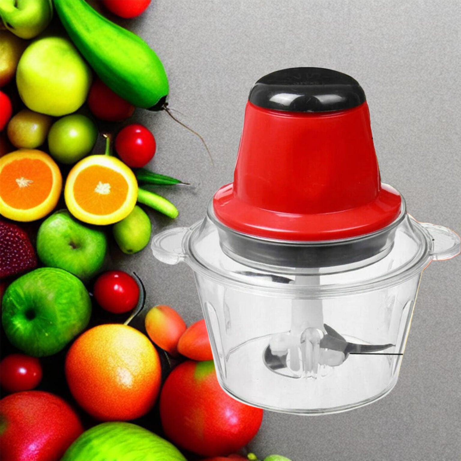 Mini tocător electric roșu transparent – 23×16 cm