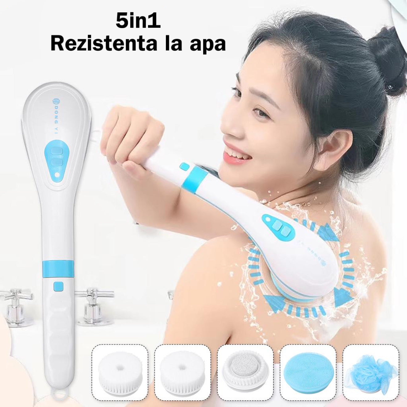 Perie de baie electrică rotativă 5-în-1 — curățare și masaj