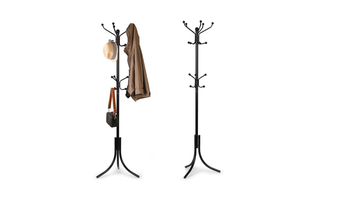 Cuier metalic negru înalt 184 cm cu 16 cârlige