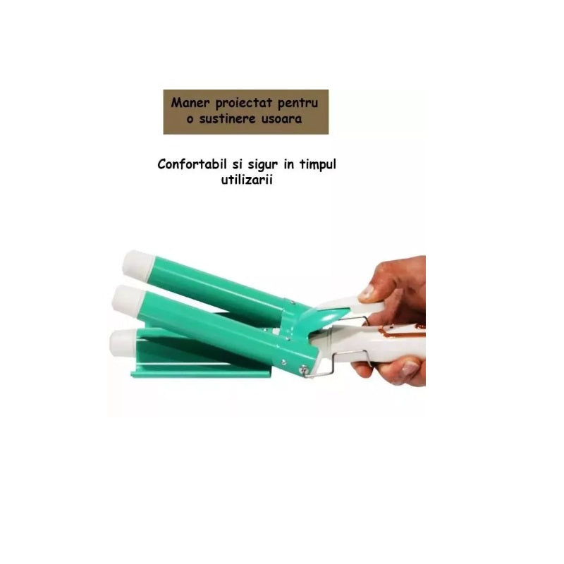 Ondulator ceramic rapid 28 secunde – 3 elemente alb &amp; verde