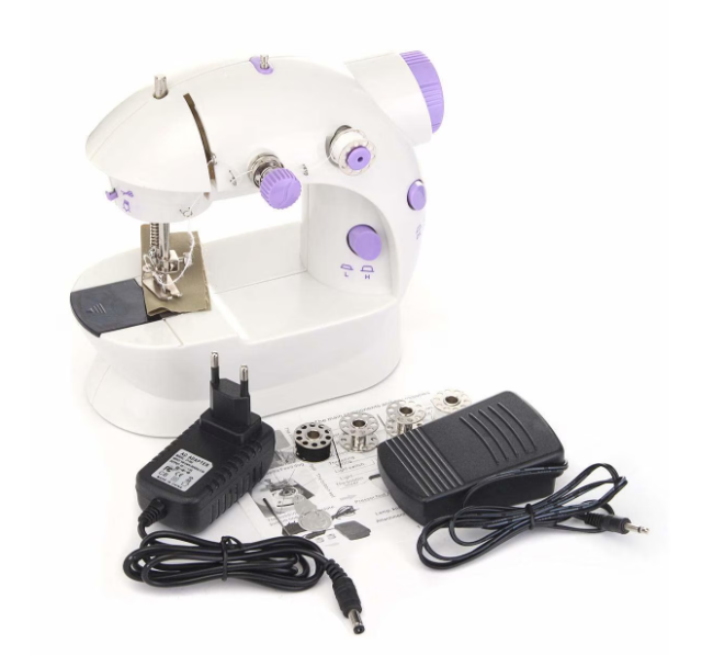 Mini maşină de cusut electrică 4-în-1 – portabilă, alb-mov