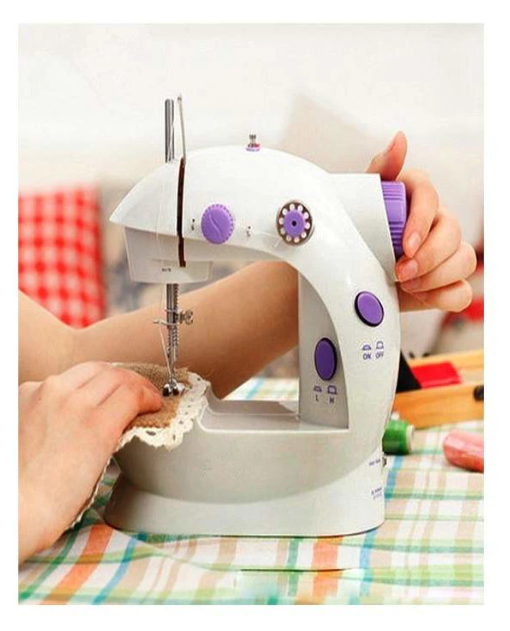 Mini maşină de cusut electrică 4-în-1 – portabilă, alb-mov